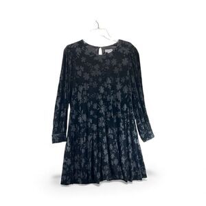 Calvin Klein Women’s 16W Black Floral Burnout Velvet Long Sleeve A-Line Dress